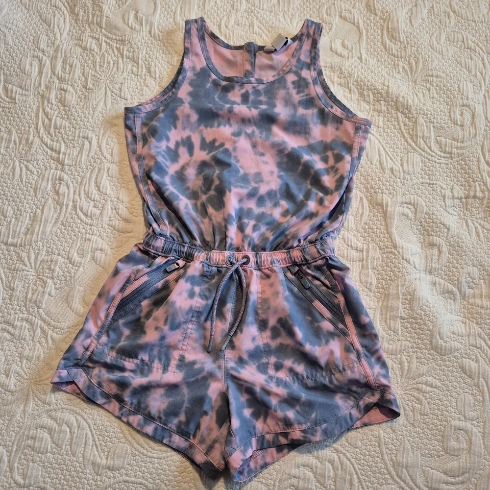Athleta Girl size Medium or 8/10 tank romper, pink and gray tye dye effect - Picture 1 of 7